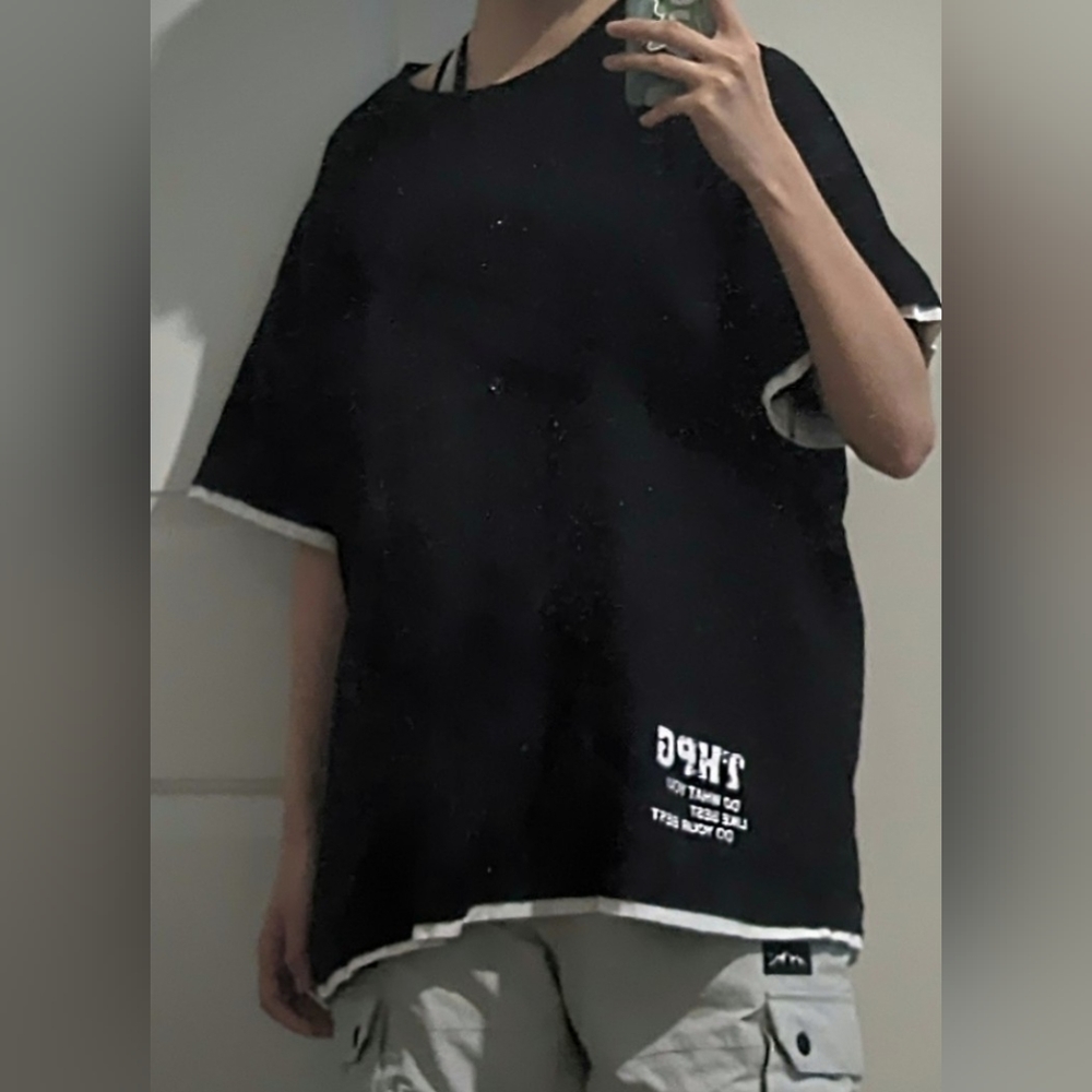 THEPANG oversized neutral simple black top (4XL)